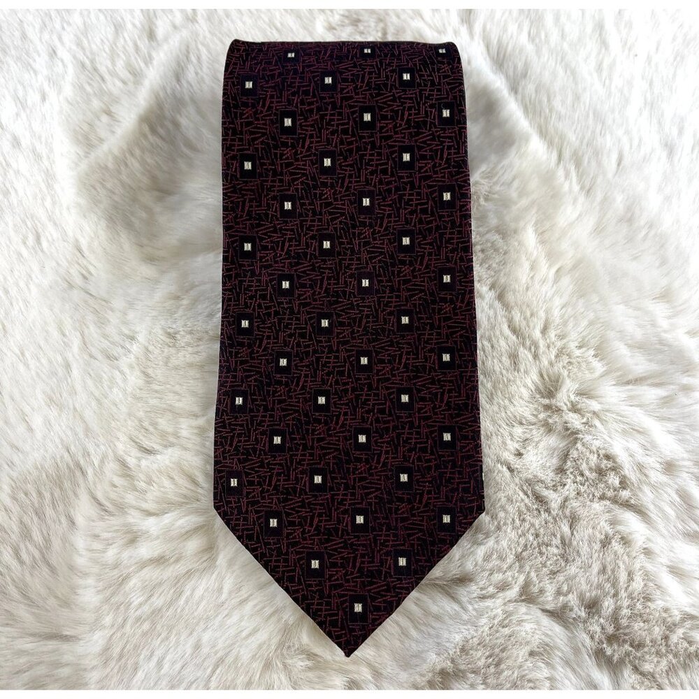 Renoma Men's Vintage Silk Black & Maroon Tie 3.75"